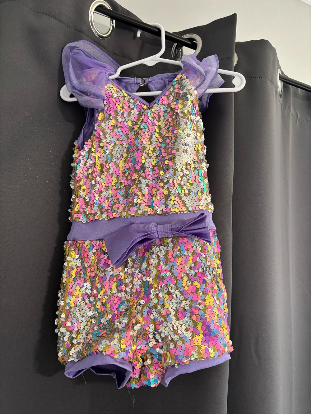 Weissman Lavender Sequin Dance Romper with Bow